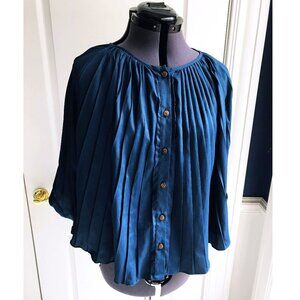 MM Couture Miss Me Pleated Batwing Sleeve Blouse Top in Deep Blue, Size XS